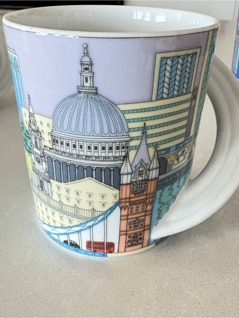 Set of 3 Rosenthal White Ceramic Mug with Cityscape Illustration Collectible